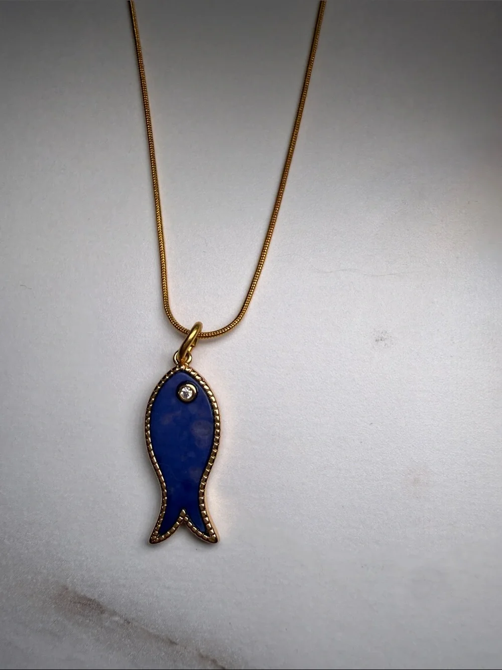 Gold-Tone Necklace with Blue Fish Pendant - Women Jewelry